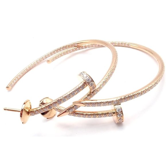 Authentic! Cartier Juste un Clou 18k Rose Gold Diamond Nail Hoop Earrings Paper - Picture 4 of 12